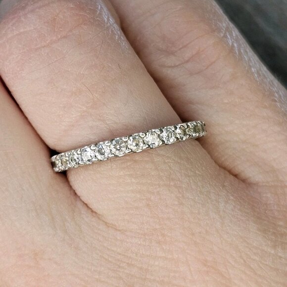 Sterling Silver Half Eternity Ring Sz 7 Gift For Her Anniversary Stackable 2 mm - Picture 2 of 8